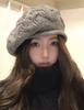 Solid color wool beret crochet casual versatile wool hat women's autumn and winter British retro knitted bud hat