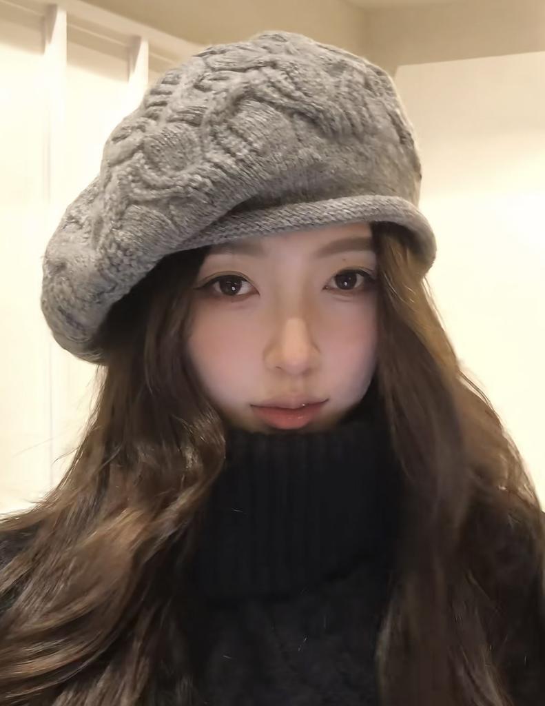 Solid color wool beret crochet casual versatile wool hat women's autumn and winter British retro knitted bud hat