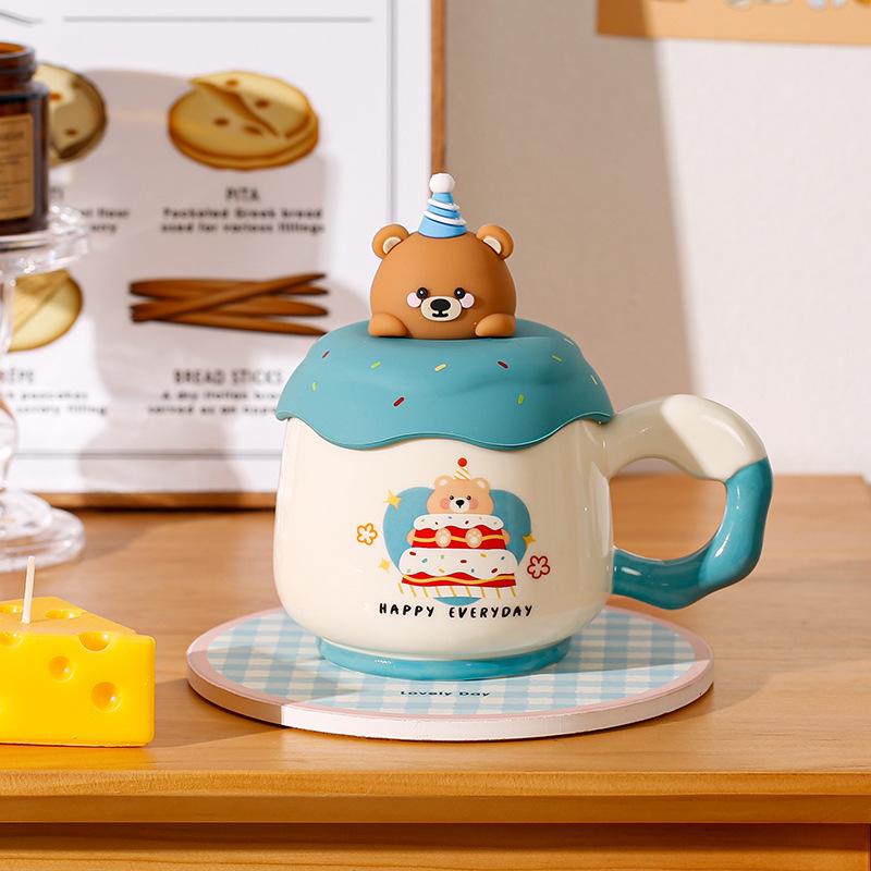 Cute and Beautiful Birthday Gift Ceramic Cup with Lid Mug Couple Cup Bestie Souvenir Office Water Cup