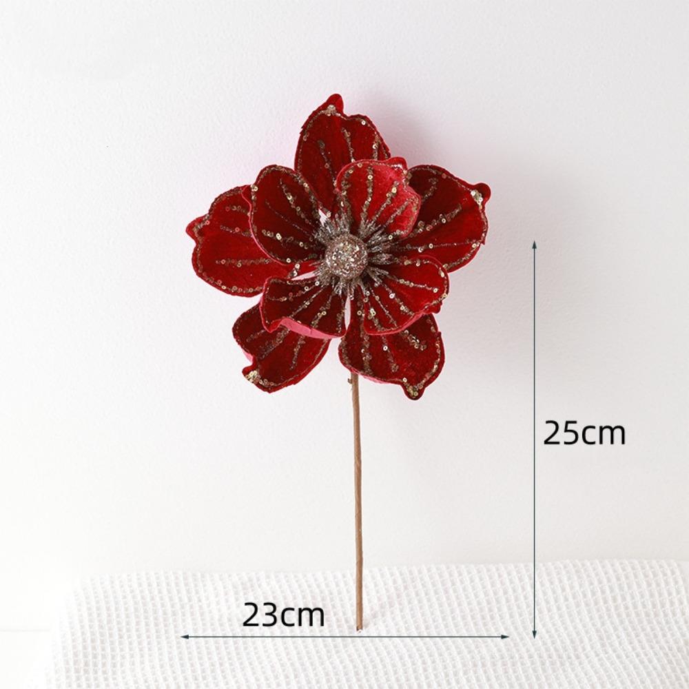 Christmas Gifts Artificial Poinsettia Glitter Flower Sequin Flannel Photography Props Fake Flowers New Year