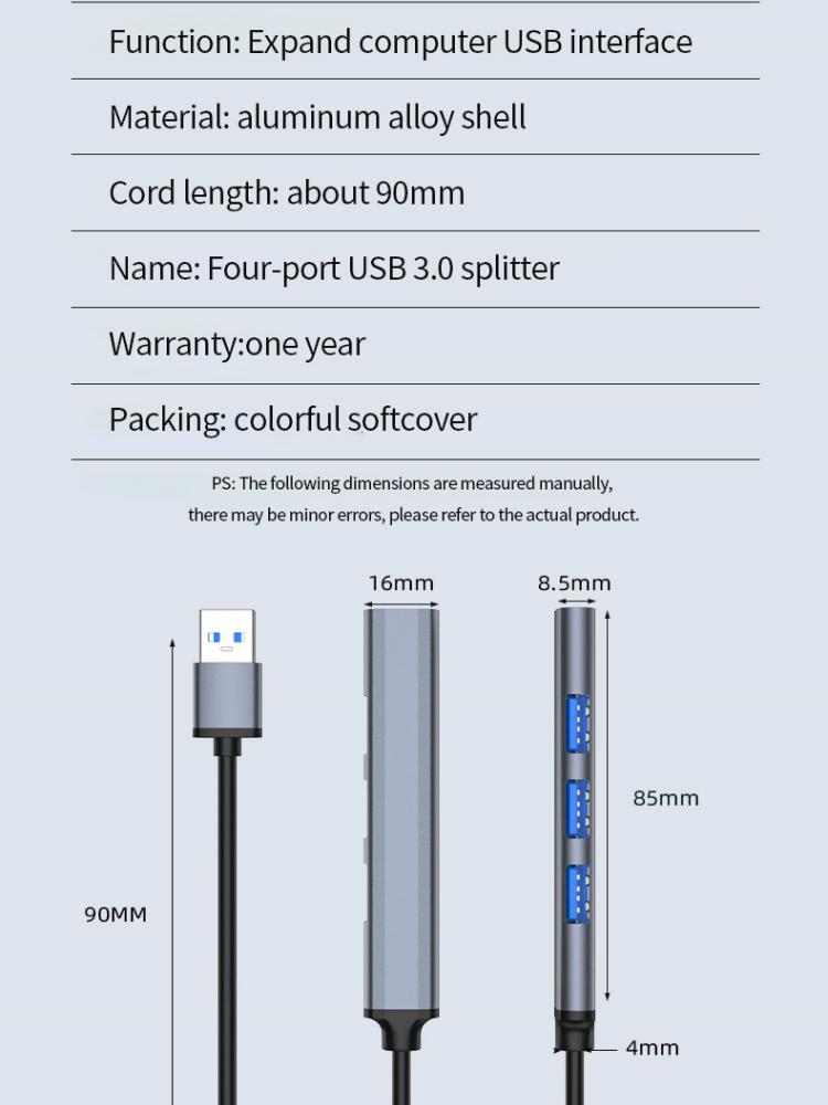 Mini-USB-Hub-Erweiterungen, 4-Port-USB 3.0-Hub 2.0-Hub, USB-Adapterstation, ultradünner tragbarer Daten-Hub, USB-Splitter