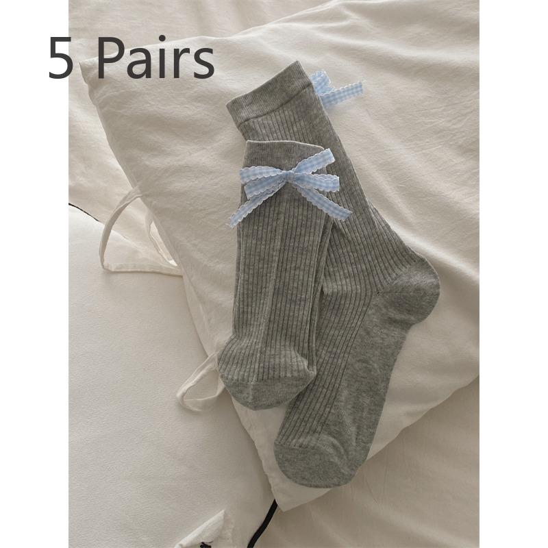 

5 пар женских весенне-летних балетных носков с бантом в трубе 5 Pairs серый