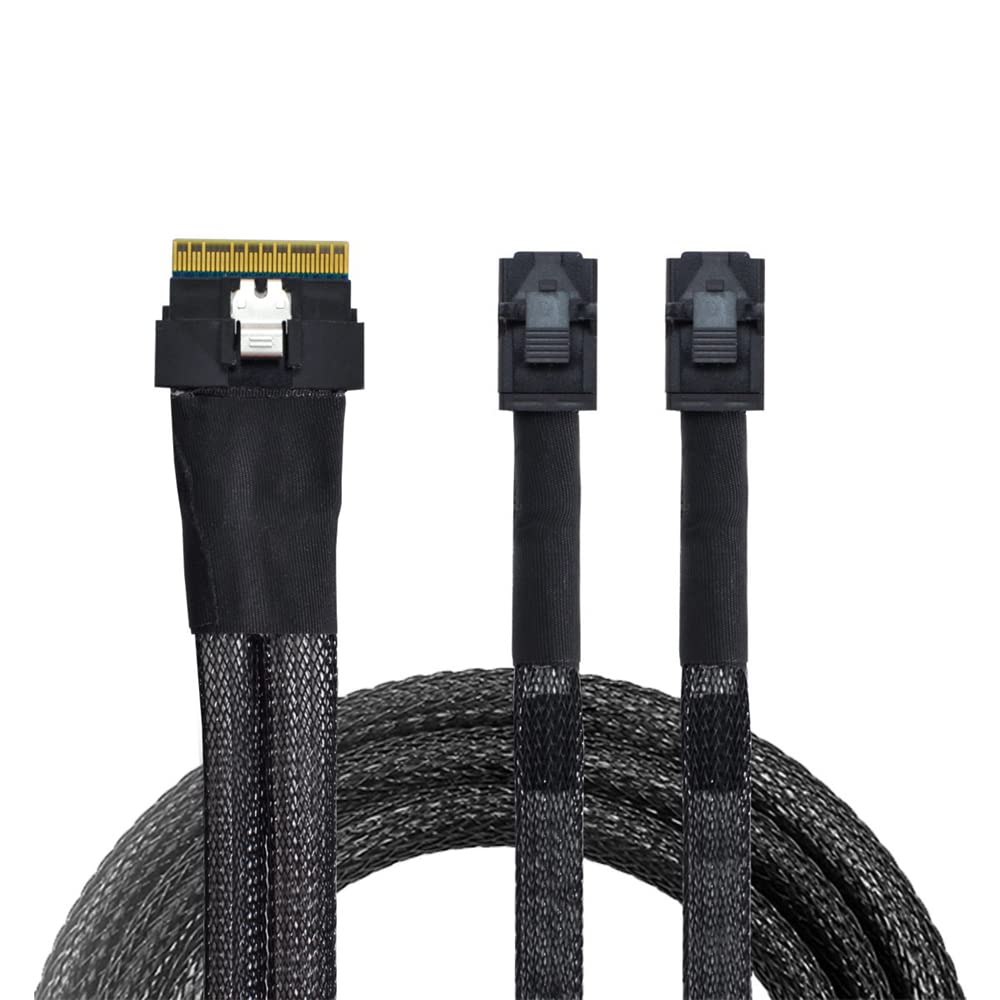 NFHK UltraPort Slimline SAS Slim 8i to Dual 4i Mini SAS HD Cable PCI-E 4.0 SFF-8654 74-pin SFF-8643 PCI-Express