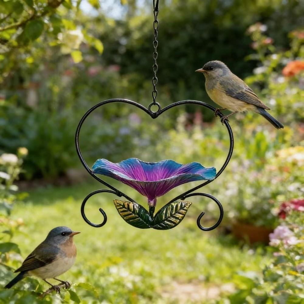Durable Heart Shape Hanging Bird Feeder Flower Retro Bird Feeding Station Decorative Anti-leakage Hummingbird Feeder Balcony