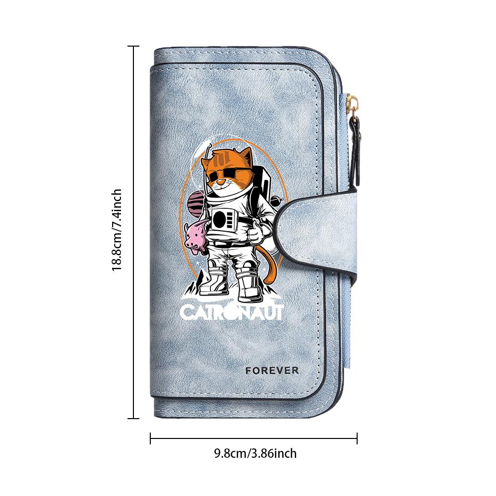 Cartoon Cat Astronaut Pattern Wallet Fashion Casual Multi Slot Card Holder Portable Durable Women Long Purse