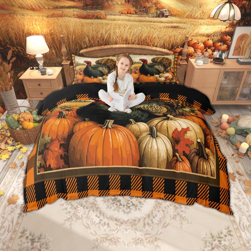 Comforter Homewish Thanksgiving Day For Children Pumpkin Turkey Bedding Set Autumn Festival Bedroom Set Room Decor