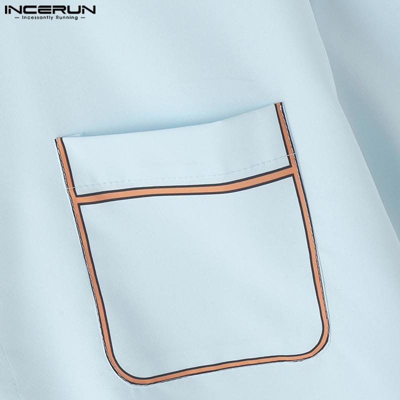 INCERUN Men Lapel Short Sleeve Stitching Buttons Casual Loose Shirts Tops
