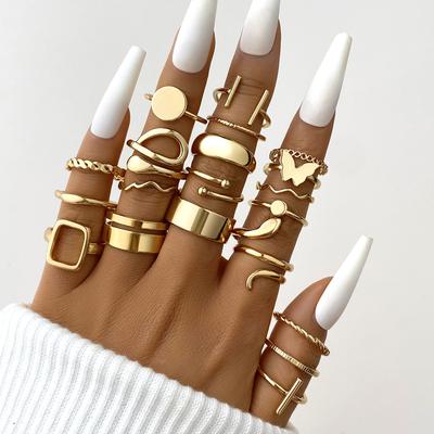 Vintage gouden slangenringenset van 20 stuks/set, geometrische vlinderringen, verstelbare ringen voor vrouwen en meisjes, modieuze sieraden, cadeau.