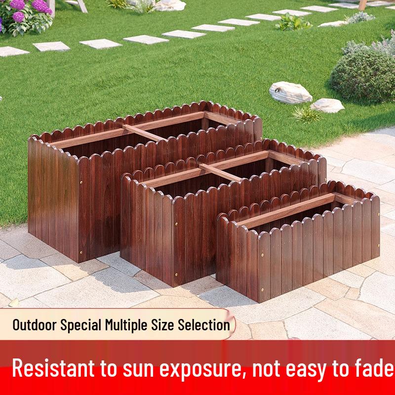 Carbonized Wood Outdoor Planter Box – Antiseptic Rectangular Flower Trough for Home, Courtyard, or Balcony.