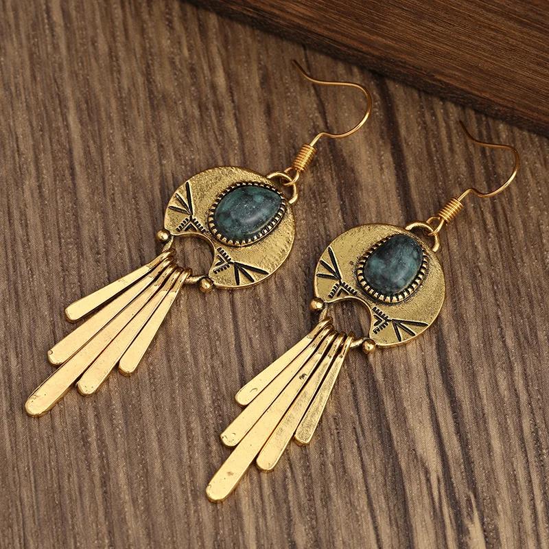 Retro Bohemian New Imitation Turquoise Inspired Elegant Tassel Earrings Fashion Women's Festival Party Jewelry Accessories Gifts