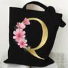 26 Golden Alphabet Floral Tote Bags for Women Large Capacity Canvas Casual New Flower Alphabet Printed Female Reusable Handbag