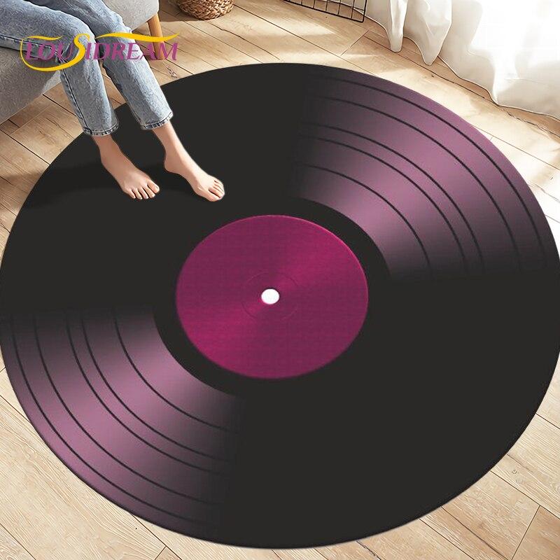 Tappetino Da Bagno Rotondo A Disco In Vinile – Design Musicale Retrò – Antiscivolo E Lavabile – Diametro 59,7 Cm – Microfibra Assorbente Per Bagno, Camera, Soggiorno