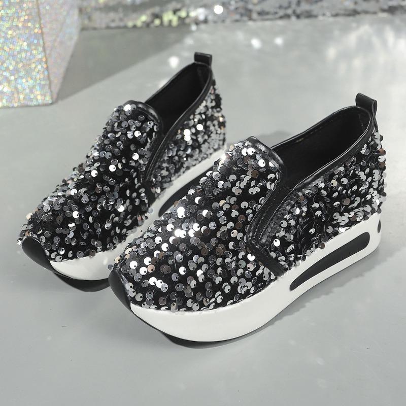 Women's Lace Sequin Slip-On Sneakers, Breathable Mesh Sneakers, Casual Sporty Shoes