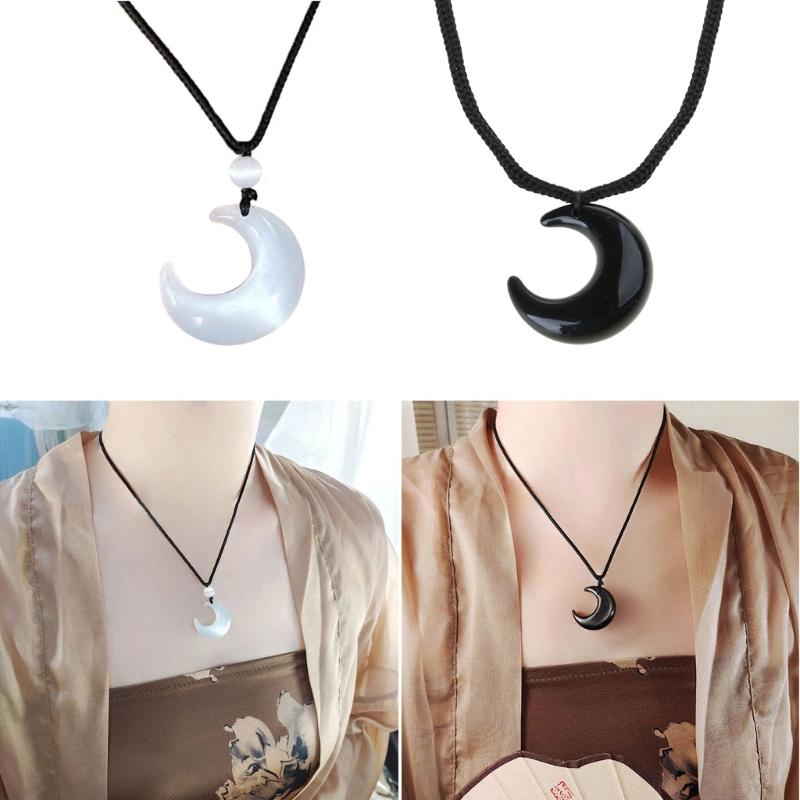 Resin Cat Eye Moon Necklace Black/White Moon Pendant Necklace Jewelry New Chinese Style Simple Clavicle Chain Women Men