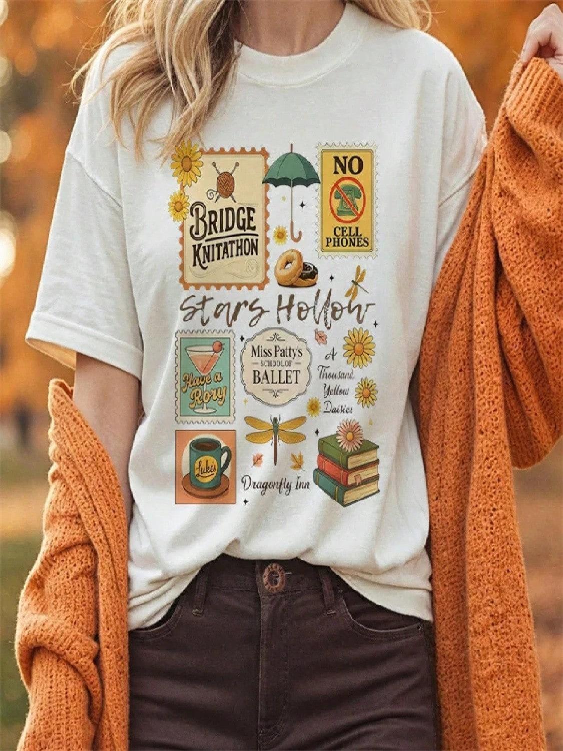 Stars Hollow Gilmore Short Sleeve Printed White T-Shirt Summer New Pattern T-Shirt Basic Clothing  s  T-Shirt Top S разноцветный
