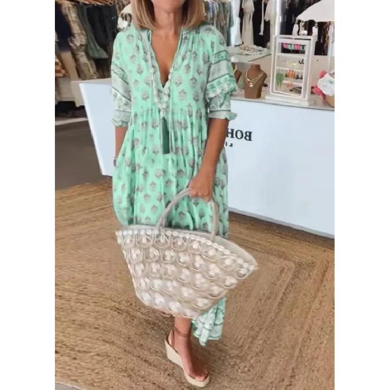 

New Year Summer Vacation Beach Music Festival Commuting Work Comfortable Sexy Elegant Women S Fashion Printed Dress XXXL зелёный