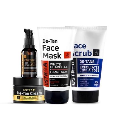 Schnelle Wirkung | Bräunungsfreies Gesichtspeeling – 100 g | Bräunungsfreie Gesichtsmaske für fettige Haut – 125 g | 20 % Vitamin C-Gesichtsserum – 30 ml | Bräunungsfreie Creme – 50 g