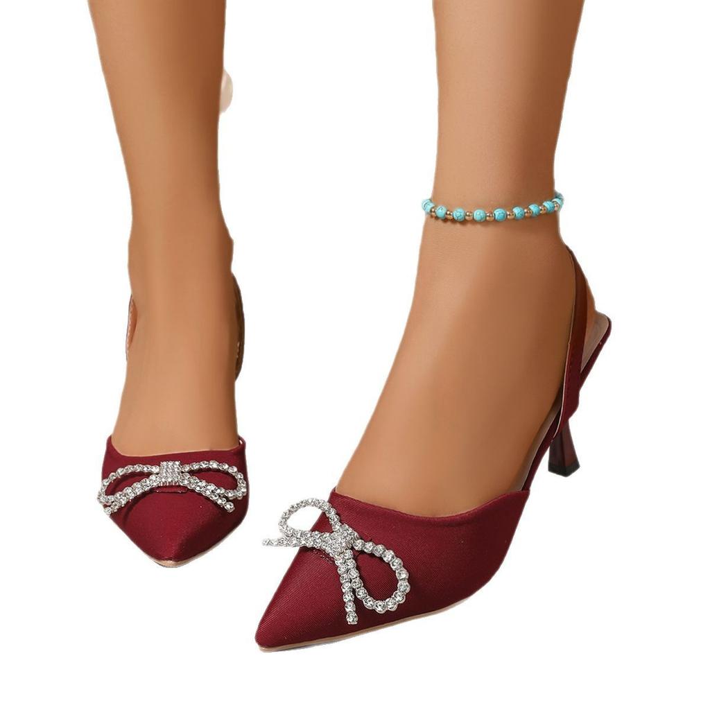 Large size high heels women's summer 2025 new bag head pointed one-word buckle strap thin heel sandals women's size 43