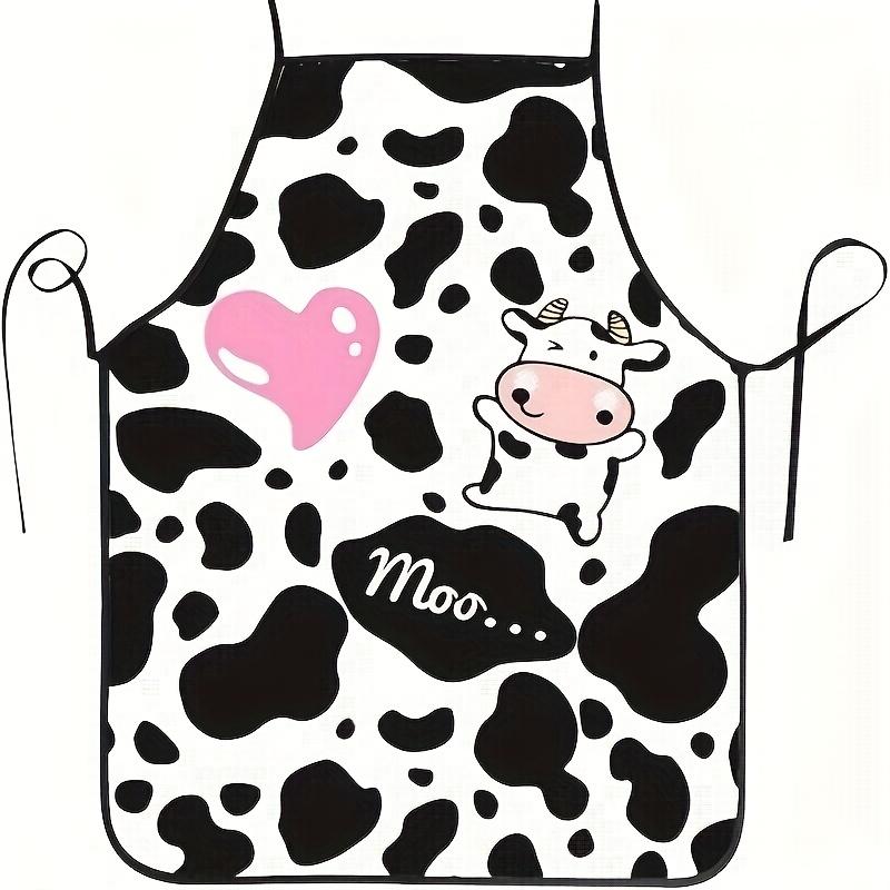 Cow Print Apron with Cute Cartoon Cow and Heart Design, Available in Various Sizes for Kitchen Cooking 38X47cm