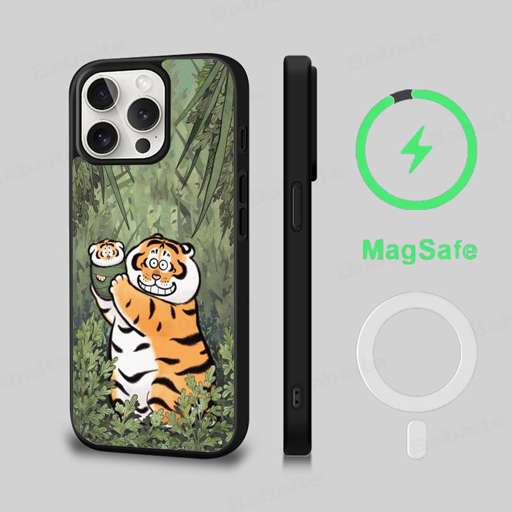 Funny Fat Tiger Phone Case Magnetic Case For IPhone 16 14 13 12 11 15 Pro Max Plus For Magsafe Wireless Charge Cover
