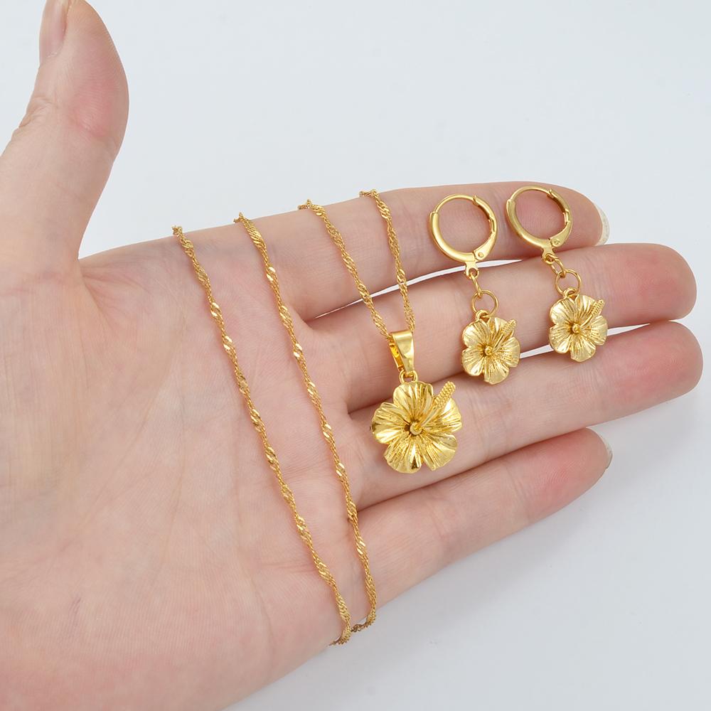 Small Size Hawaii Flower Pendant Necklaces Earrings Jewelry Sets Micronesia Marshall Pohnpei Guam Jewellery #330006