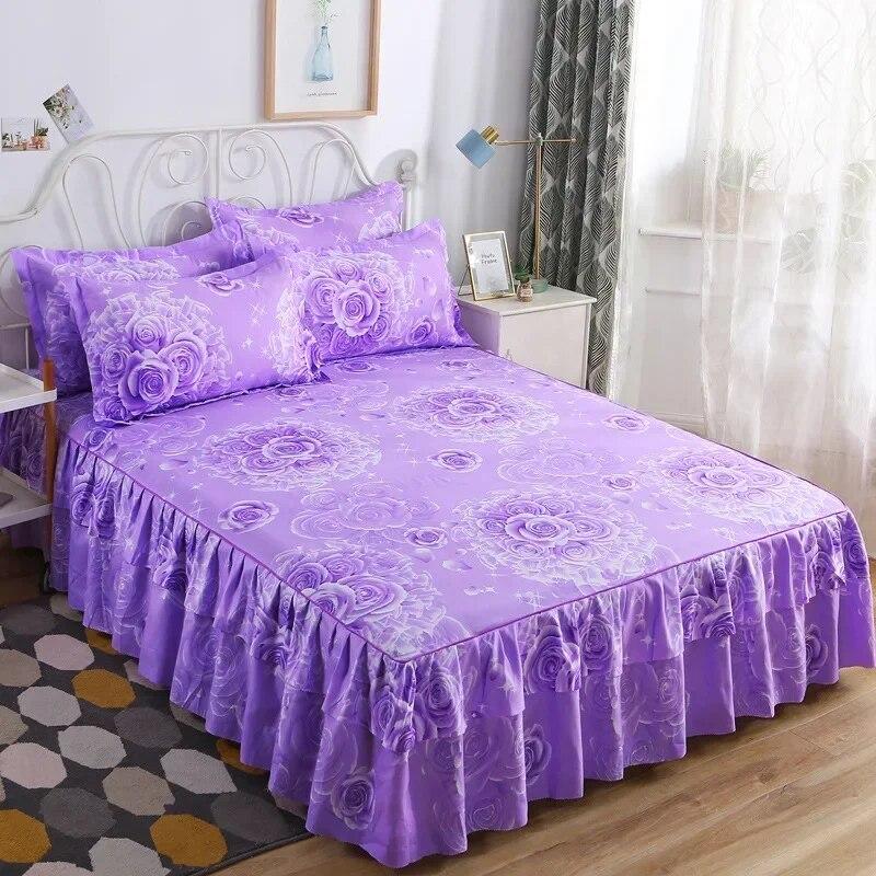 Ruffle Skirt Bedspread Home Textile Printed Bed Skirt Bedroom Coverlets Bedspreads Sheets Dust Cover Bedding 3PCS/Set