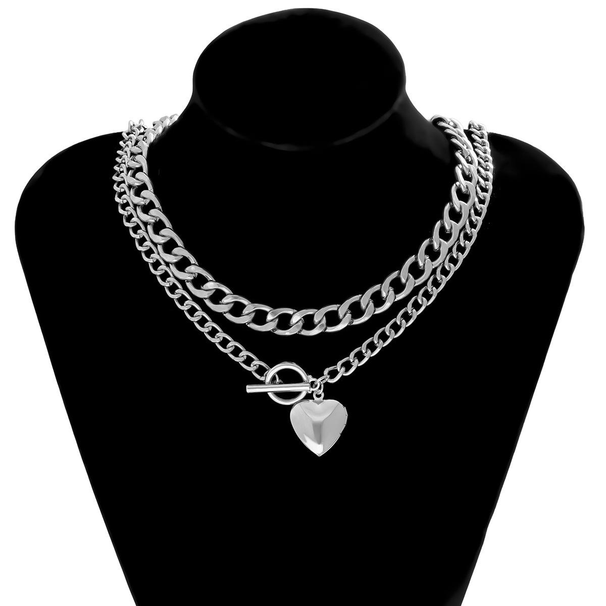 

Аксессуары, Креативное геометрическое ожерелье с OT-застежкой, Панк толстая цепь, Открытое персиковое сердце, Двойное ожерелье для женщин