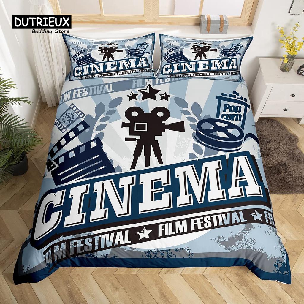 Popcorn Duvet Cover Movie Theater Food Bedding Set Microfiber Cinema Poster Comforter Cover Twin Full For Kids Teens Room Decor
