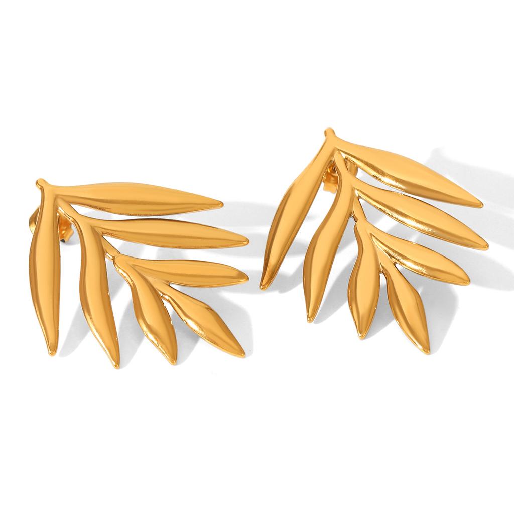 Simple Gold Leaf Earrings Hypoallergenic Titanium Steel Dainty Elegant Everyday Wear Non-Tarnish Ear Jewelry