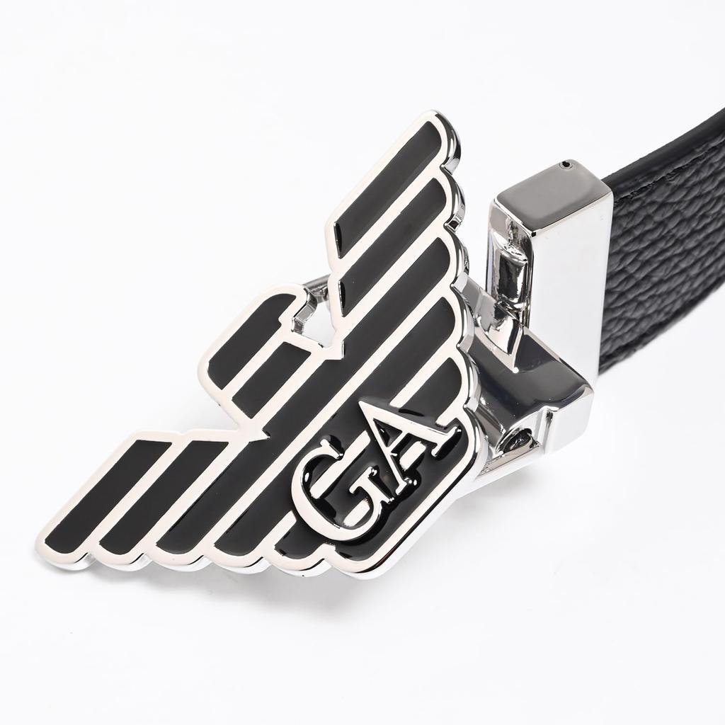 Emporio Armani EMPORIO ARMANI Black Reversible Wide Eagle Buckle Stringer System Compatible Belt EM001823 AF14507 MC118 Men's 3.5cm [Used]