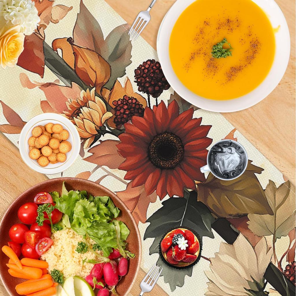 Floral Printed Dining Table Scarf Floral Leaves Table Runner Kitchen Dining Table Decoration for Home Party Decor 13x71 Inch (Multicolored-10, 13x71