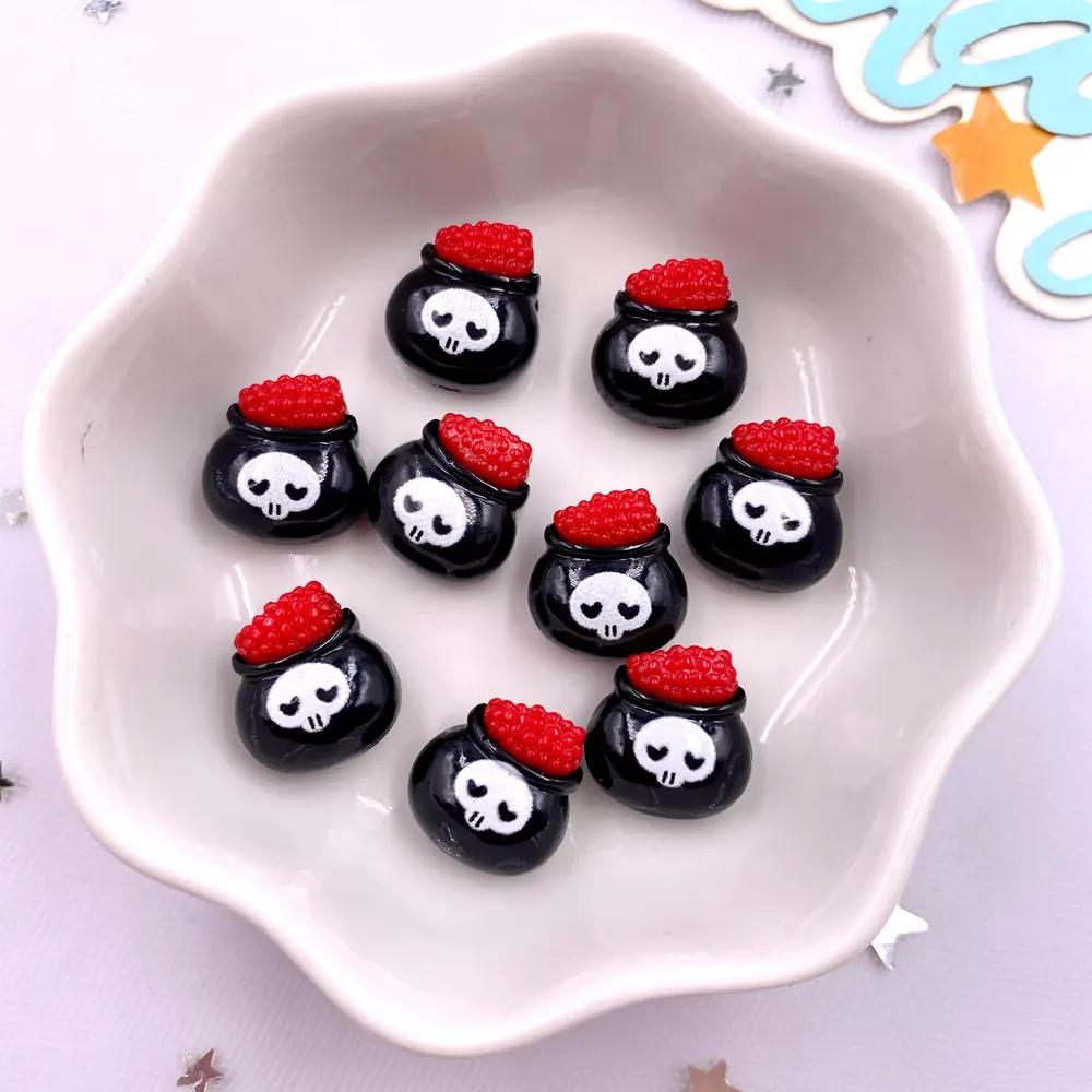 30pcs Resin Mini Colorful Painted Bat Pumpkin Skull Ghost Cat Figurines Flat Back Scrapbook DIY Halloween Decor  Nail Art M439 F