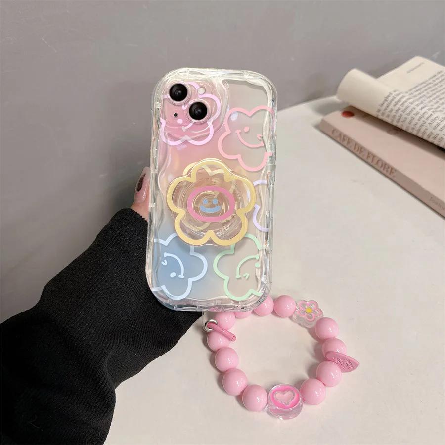 Smile Flower Grip Tok Holder Bracelet Case For Xiaomi Redmi Note 13 14 Pro Plus 5G 8 9 11 10 12 Pro 12S 14C 13C 12C 10C A1 A2 A3