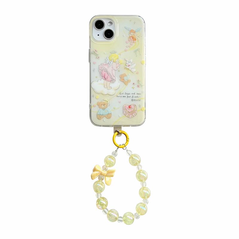 Little Bear Angel Cake iPhone 17 Case with Beaded Chain - Fits 15 Promax, 14, 13, 12