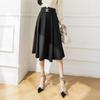 Spring Summer Women High Waist Elegant A-line Midi Skirt Workwear Black Polyester Ladies Long Skirts