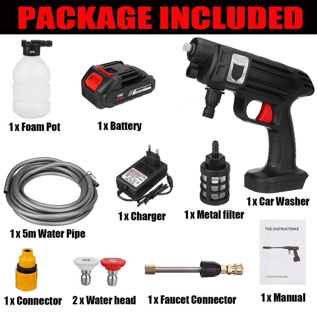 70Bar Cordless High Pressure Car Washer Rechargeable Car Wash Guns Electric Water Guns Foam Machine for 18V Battery 1500W
