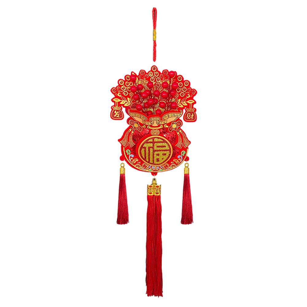 1/2pcs Fu Character Lucky Pendant, 2026 Chinese New Year Decor with Tassel, Red Good Luck Hanging Ornament for Door Wall