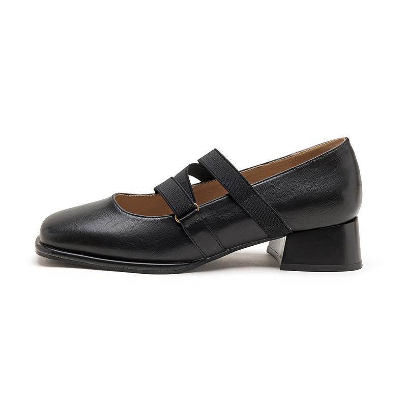 Mary Jane's new summer French Hepburn style small leather shoes, retro square head temperament single shoes