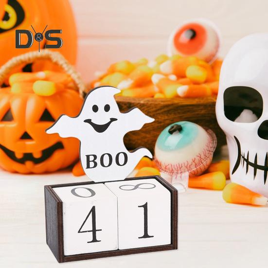 Halloween dřevěný odpočítávací kalendář Halloweenský adventní kalendář Ručně vyráběná stolní dekorace dýňový hrad duchů