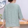 Women's Plus Size Chinese Embroidery Top – 3/4 Sleeve Round Neck Textured Blouse (Sizes 3XL-8XL) for Middle-Aged Ladies