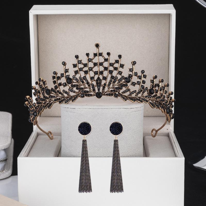 Black Retro Crown Headdress 18th Birthday Adult Ceremony Bride Photo Crown Photo Props