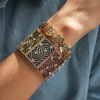 Metal Geometric Round Letter Splicing Elastic Rope Bracelet Old Jewelry