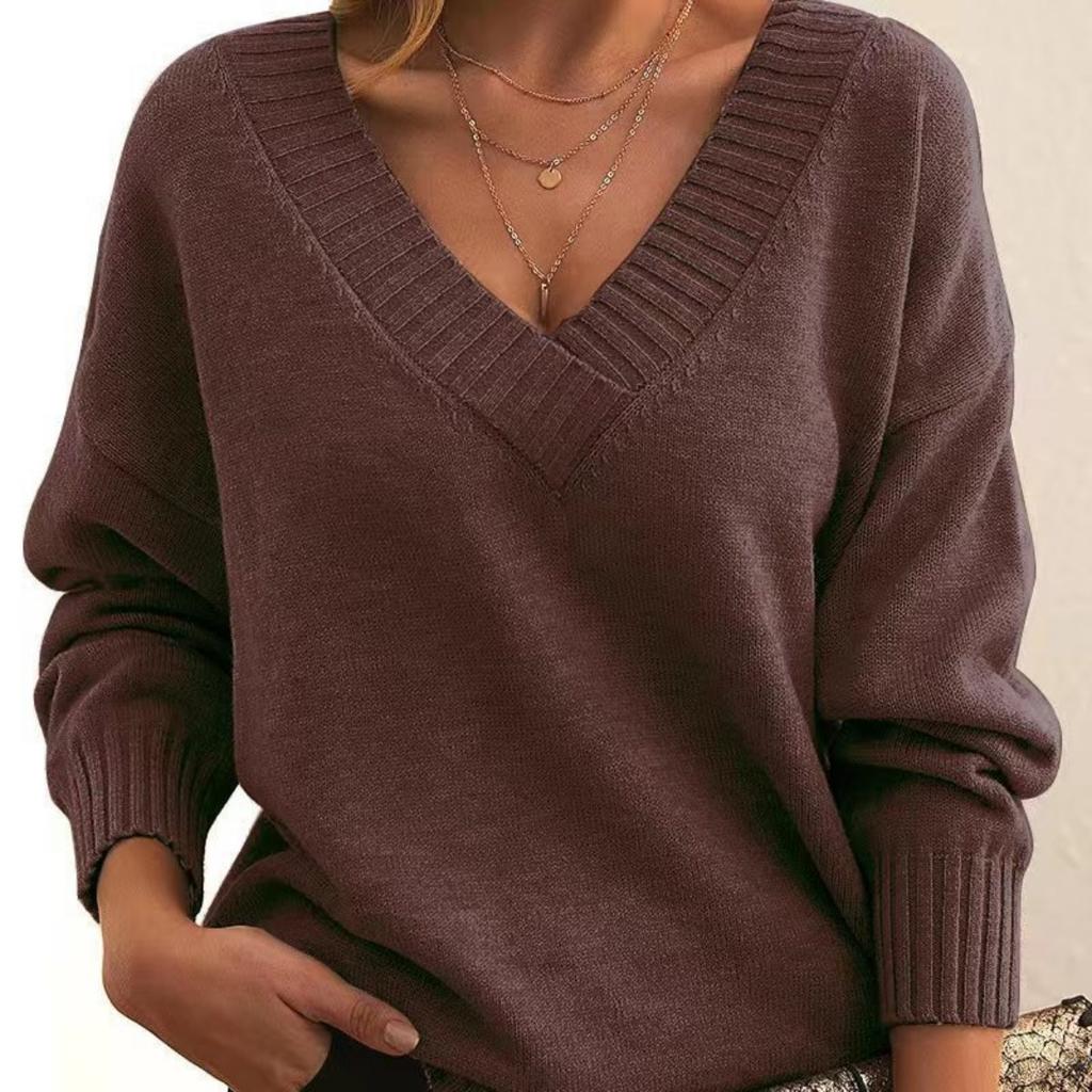 VAYLA New Simple Long Sleeve Pullover Knitted Sweater Women Casual Loose Red Sweaters V Neck Autumn Winter Clothes Bottoming Tops 5XL