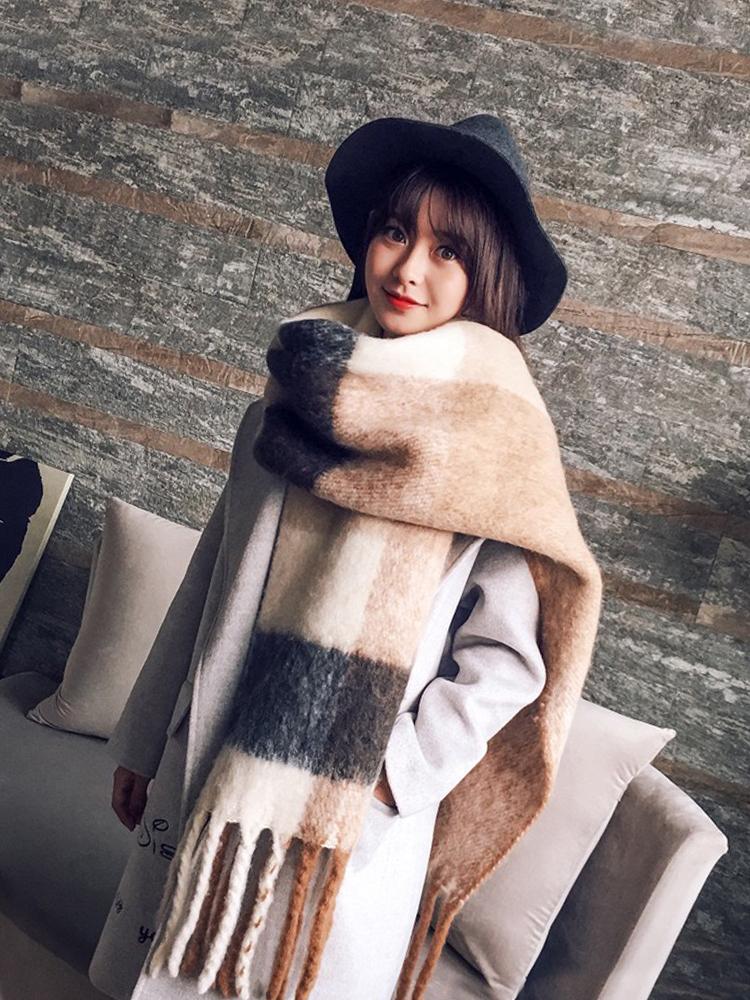 Women Men Knitted Winter Retro Plaid Scarf Imitation Cashmere Pashmina Warm Scarve Pareo Foulard Male Mujer Wrap Shawl Unisex