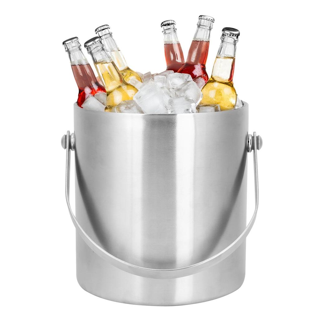 Ice Bucket with Lid Stainless Steel Double Layer Wine Champagne Barrel Bar Supplies 2L