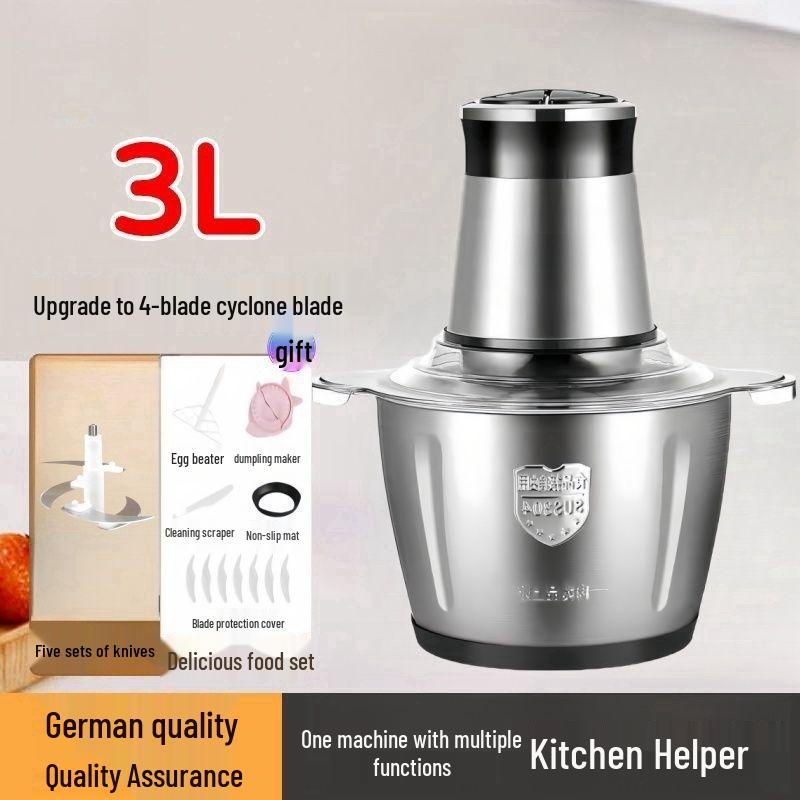 Multifunktionaler elektrischer Fleischwolf & Küchenmaschine aus Edelstahl: Teigknetmaschine, Knoblauchpastenbereiter und Gemüseschneider.