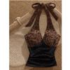 Taiwanese Luipaardprint Halter Crop Top - Dames Coole Pittige Stijl, Slim Fit, met Subtiele Details