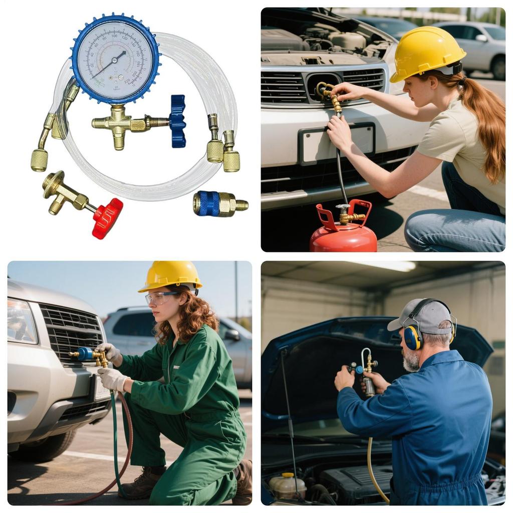 New AC Recharge Kit AC Refill Kit Manifold Hose Quick Coupler Set For Commercial Automotive Home Maintenance