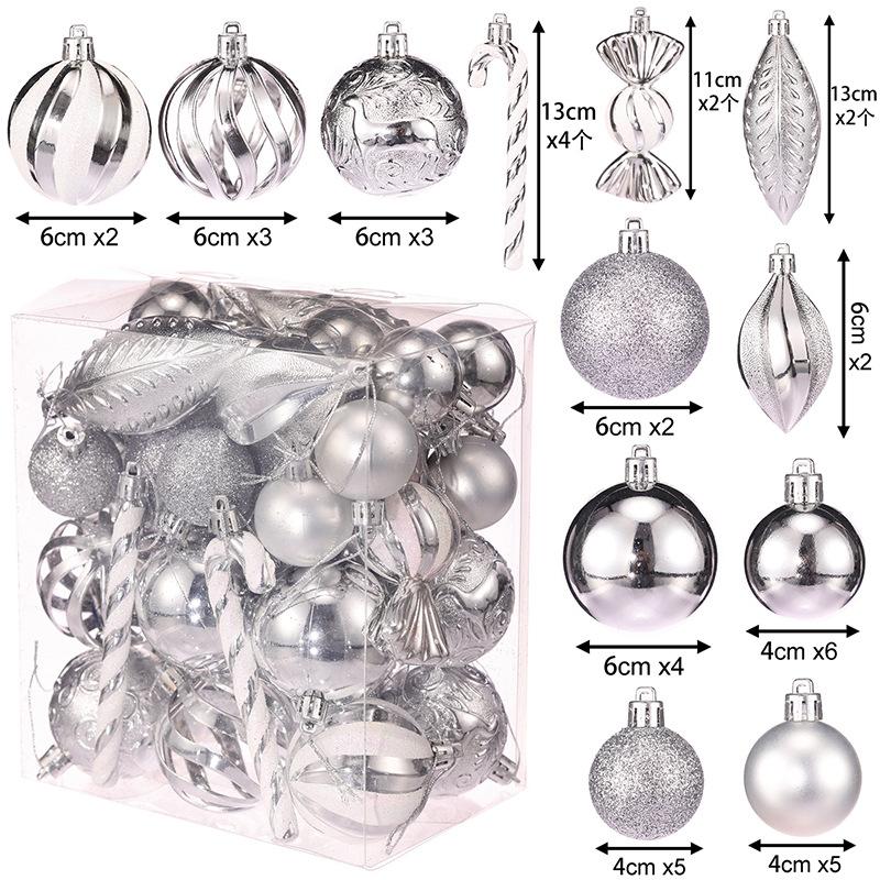 29/40pcs Silver Red Special-shaped Christmas Ball Ornaments Christmas Tree Party Decoration Christmas Spheres Pendant New 2026