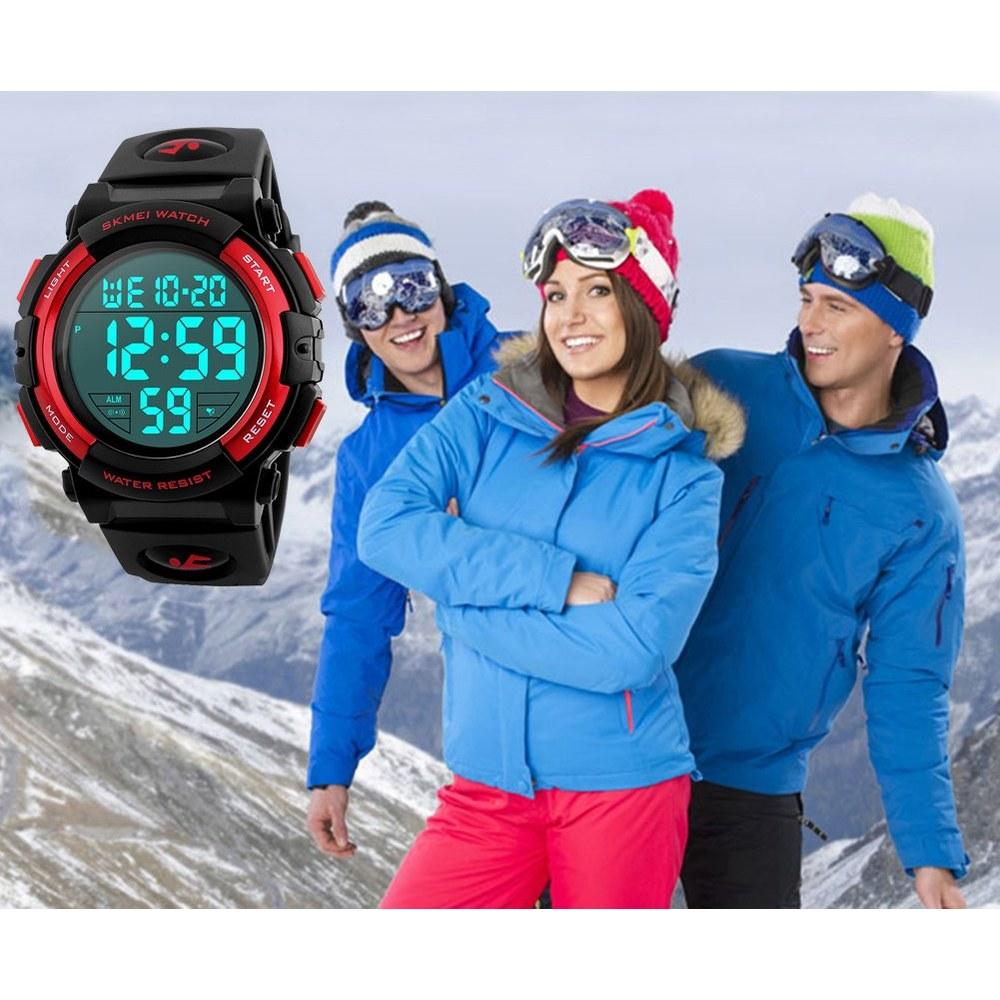 SKMEI Men's Waterproof Sports Watch Digital LED Large Display Silicone Band Military Watch Red